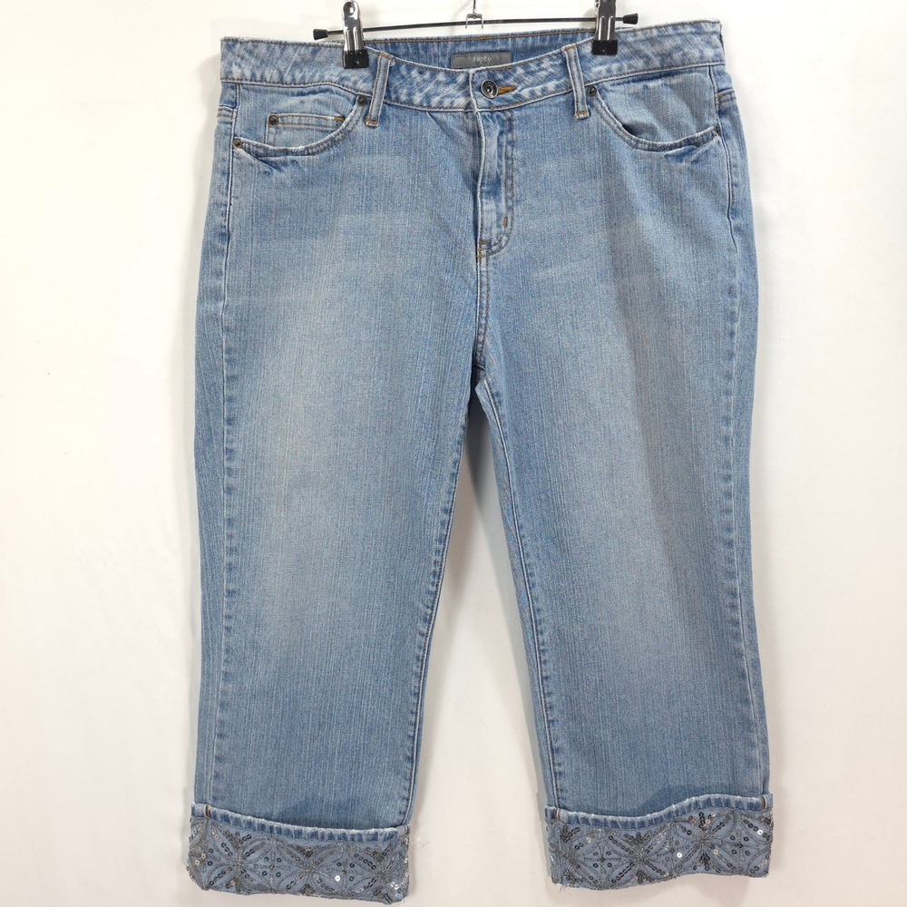 Apt 9 Capri Cuffed Jeans Sequin Embellished Women 16 Light Wash Y2K Boho